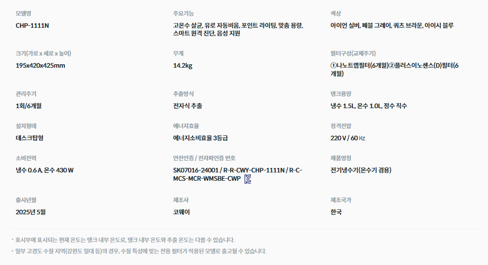 엘리트 빌트인 정수기 (CHP-1111N) 상세 이미지 2